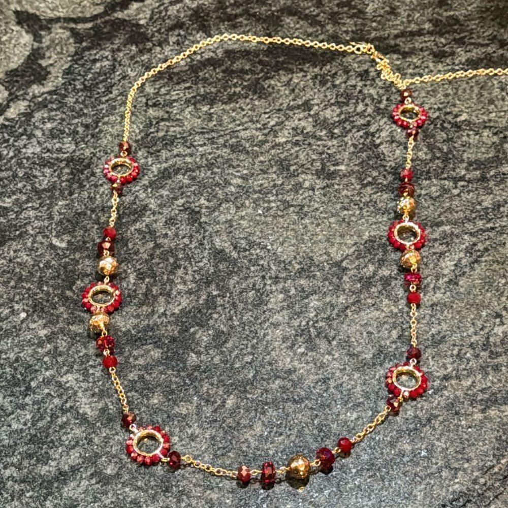 INC GOLD & RED BEADED NECKLACE